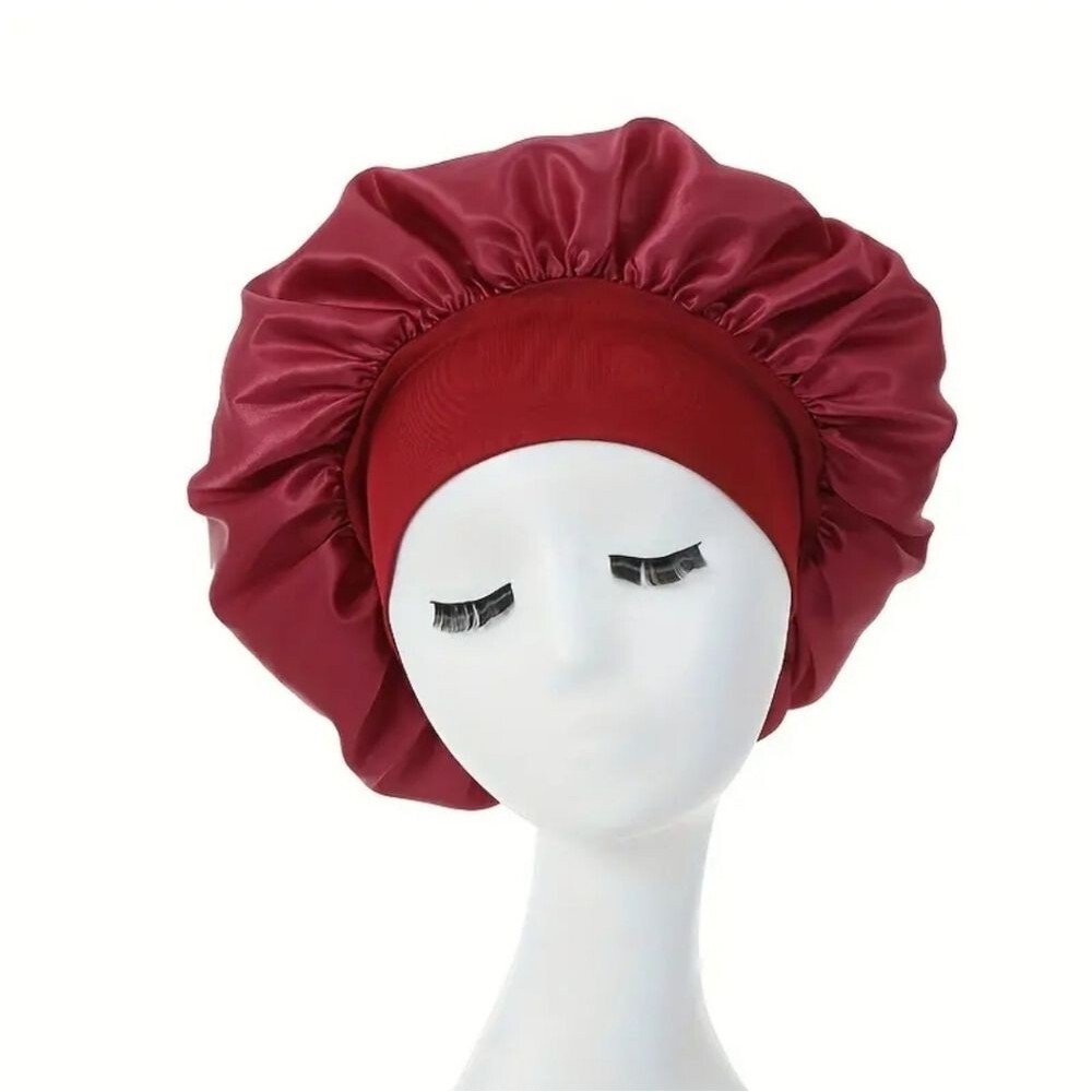 Red Satin Hair Bonnet wide band hair cap sleep  hair protector